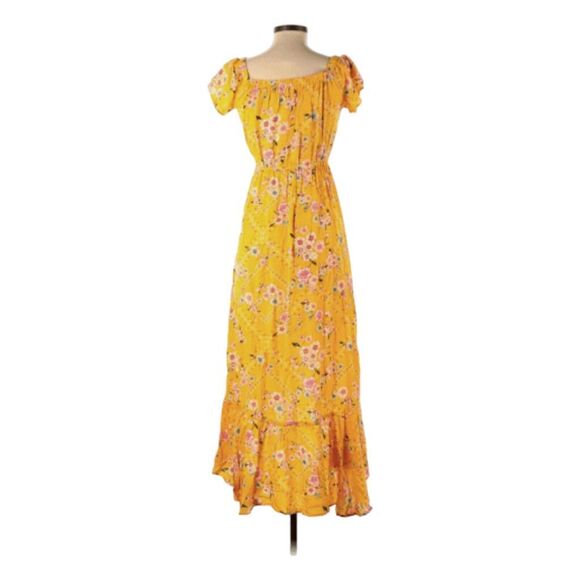 Able the Label Yellow Floral Off The Shoulder Midi Dress XS - Picture 1 of 6